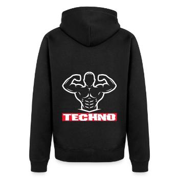 Festival - Unisex Premium Bio Zip Hoodie - Schwarz - Hinten - Nico (187cm)
