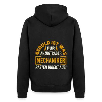 Mechaniker Rasten Direkt Aus Geduld Spruch - Unisex Premium Bio Zip Hoodie - Schwarz - Hinten - Nico (187cm)
