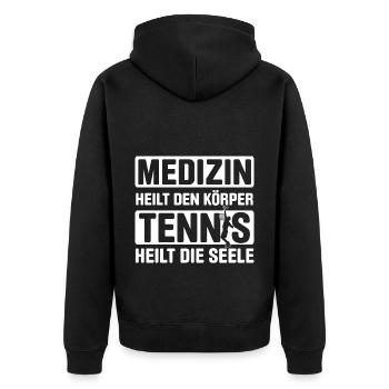 Medizin Heilt Den Körper Tennis Heilt Die Seele - Unisex Premium Bio Zip Hoodie - Schwarz - Hinten - Nico (187cm)