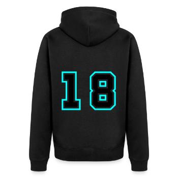 18 Zahl symbol - Unisex Premium Bio Zip Hoodie - Schwarz - Hinten - Nico (187cm)
