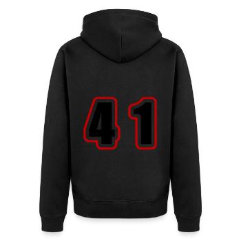 41 Zahl College - Unisex Premium Bio Zip Hoodie - Schwarz - Hinten - Nico (187cm)