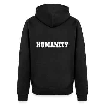 Humanity - Unisex Premium Organic Zip Hoodie - black - Back - Nico (187cm)