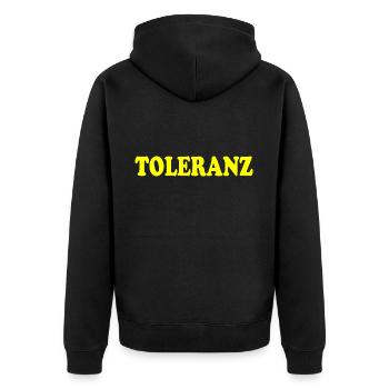 Toleranz - Unisex Premium Bio Zip Hoodie - Schwarz - Hinten - Nico (187cm)