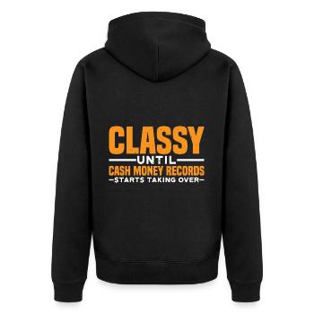 Classy Until Cash Money Records Starts 19 - Unisex Premium Bio Zip Hoodie - Schwarz - Hinten - Nico (187cm)