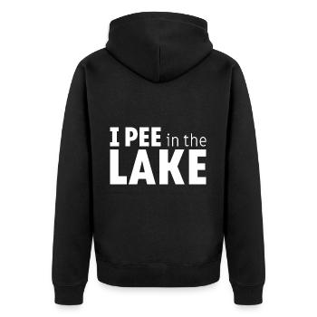 I Pee In The Lake - Unisex Premium Bio Zip Hoodie - Schwarz - Hinten - Nico (187cm)