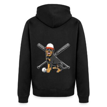 Rottweiler Hund Baseball - Unisex Premium Bio Zip Hoodie - Schwarz - Hinten - Nico (187cm)
