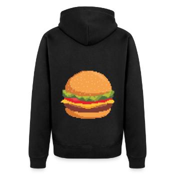 Retro Pixel Burger - Unisex Premium Organic Zip Hoodie - black - Back - Nico (187cm)
