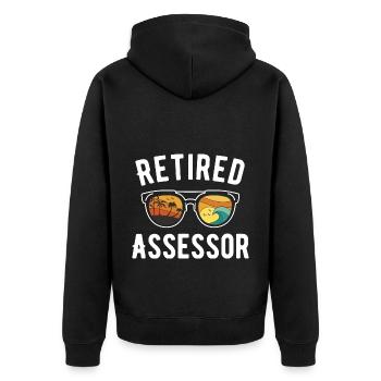 Beach Vibes im Ruhestand mit The Assessor - Unisex Premium Bio Zip Hoodie - Schwarz - Hinten - Nico (187cm)
