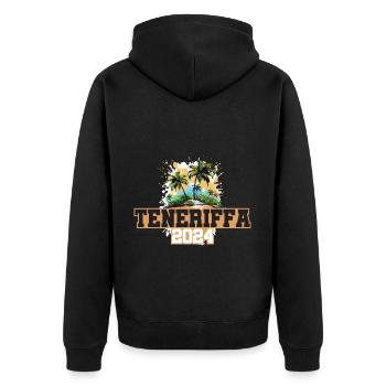 Teneriffa 2024 Reisen Urlaub - Unisex Premium Bio Zip Hoodie - Schwarz - Hinten - Nico (187cm)