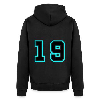 19 Zahl symbol - Unisex Premium Bio Zip Hoodie - Schwarz - Hinten - Nico (187cm)