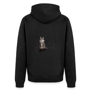 Katzen Herzschlag Geschenk - Unisex Premium Bio Zip Hoodie - Schwarz - Hinten - Nico (187cm)