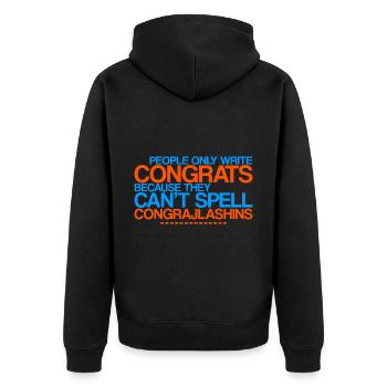 Congrats - They Can't Spell Congrajlashins 4 - Unisex Premium Bio Zip Hoodie - Schwarz - Hinten - Nico (187cm)