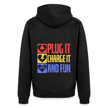 Plug in, charge and have fun electric bike - Unisex Premium Organic Zip Hoodie - black - Back - Nico (187cm)