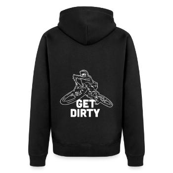Schmutzig werden Mountainbike MTB Downhill - Unisex Premium Bio Zip Hoodie - Schwarz - Hinten - Nico (187cm)