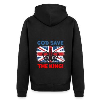 God save the King - Unisex Premium Bio Zip Hoodie - Schwarz - Hinten - Nico (187cm)