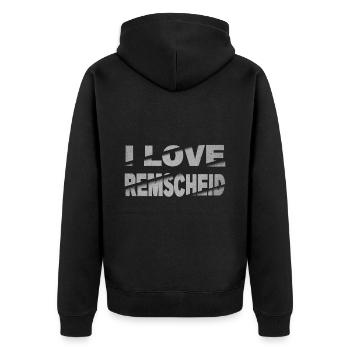 Remscheid Allemagne Ville Font Skyline J’aime - Veste à capuche bio Premium Unisexe - noir - Dos - Nico (187cm)