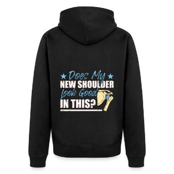 Lustige Schulter-Erholung - Unisex Premium Bio Zip Hoodie - Schwarz - Hinten - Nico (187cm)