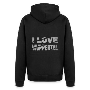 Wuppertal Deutschland Stadt Schrift Skyline I Love - Unisex Premium Bio Zip Hoodie - Schwarz - Hinten - Nico (187cm)