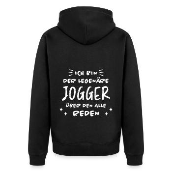Jogger Laufen Lustiger Spruch Joggen Geschenk - Unisex Premium Bio Zip Hoodie - Schwarz - Hinten - Nico (187cm)