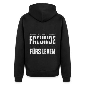 Beste Freunde FREUND Kumpel Kumpels - Unisex Premium Bio Zip Hoodie - Schwarz - Hinten - Nico (187cm)