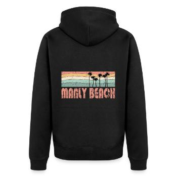 MANLY BEACH retro style - Unisex Premium Bio Zip Hoodie - Schwarz - Hinten - Nico (187cm)