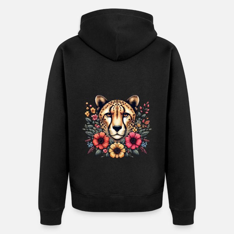 Guépard Fleurs de guépard - Veste à capuche bio Premium Unisexe - noir