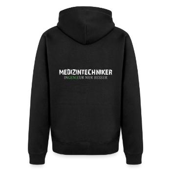 Medizintechnik - Unisex Premium Bio Zip Hoodie - Schwarz - Hinten - Nico (187cm)