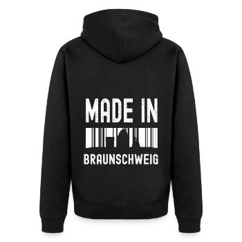 Braunschweig - Unisex Premium Bio Zip Hoodie - Schwarz - Hinten - Nico (187cm)