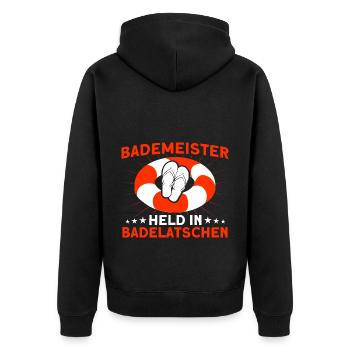 Bademeister Schwimmbad Lifeguard Rettungsschwimmer - Unisex Premium Bio Zip Hoodie - Schwarz - Hinten - Nico (187cm)