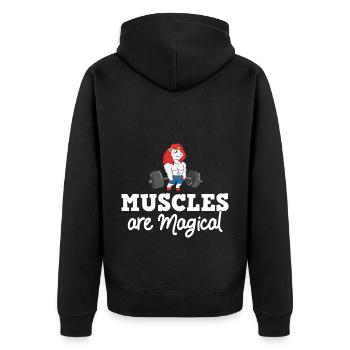Einhorn Muskel Workout Fitness Training Sport - Unisex Premium Bio Zip Hoodie - Schwarz - Hinten - Nico (187cm)