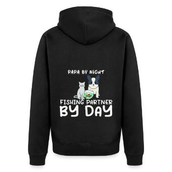 Papa By NIght Fishing Partner By Day Retirement Pla - Unisex Premium Organic Zip Hoodie - black - Back - Nico (187cm)