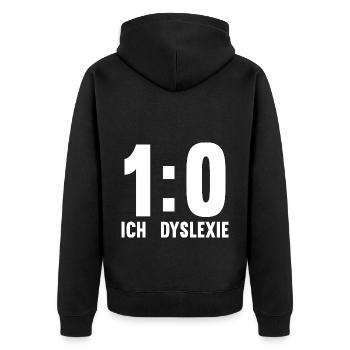 ICH - DYSLEXIE 1:0 Dyslexie Genesung Geschenk - Unisex Premium Bio Zip Hoodie - Schwarz - Hinten - Nico (187cm)