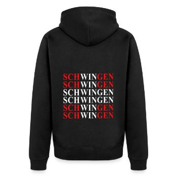 Schwingen Text Schweiz - Unisex Premium Bio Zip Hoodie - Schwarz - Hinten - Nico (187cm)