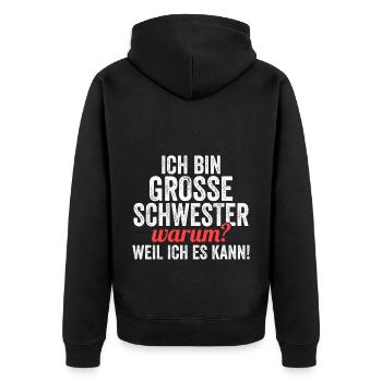 Geschwister Familie Schwestern Schwester - Unisex Premium Bio Zip Hoodie - Schwarz - Hinten - Nico (187cm)
