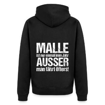 Malle Mallorca Spruch Geschenk - Unisex Premium Bio Zip Hoodie - Schwarz - Hinten - Nico (187cm)