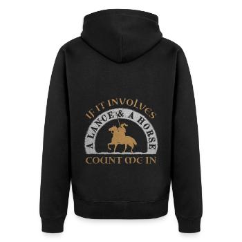 Tjost Lanzenstechen Ritter auf Pferd Mittelalter - Unisex Premium Bio Zip Hoodie - Schwarz - Hinten - Nico (187cm)
