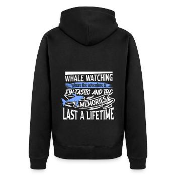 Orca Beobachtung für Buckelwale und Meerwale - Unisex Premium Bio Zip Hoodie - Schwarz - Hinten - Nico (187cm)