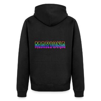 mariona rs regenbogen - Unisex Premium Bio Zip Hoodie - Schwarz - Hinten - Nico (187cm)