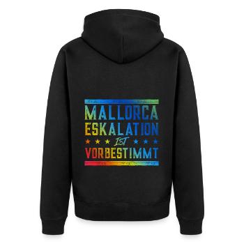 Mallorca Eskalation - Unisex Premium Bio Zip Hoodie - Schwarz - Hinten - Nico (187cm)