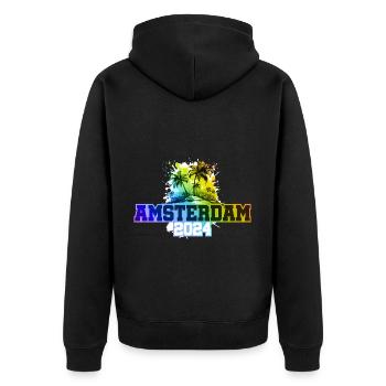 Amsterdam 2024 Holiday Palm Trees Colorful - Unisex Premium Organic Zip Hoodie - black - Back - Nico (187cm)