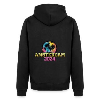 Amsterdam 2024 Travel Holidays - Unisex Premium Organic Zip Hoodie - black - Back - Nico (187cm)