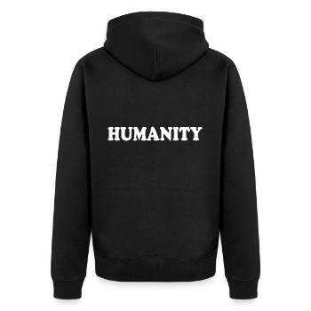 Humanity - Unisex Premium Organic Zip Hoodie - black - Back - Nico (187cm)