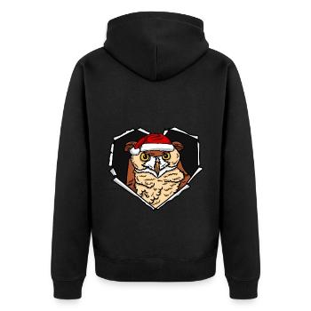 Riss Eulengesicht mit Weihnachtsmütze Loch - Unisex Premium Bio Zip Hoodie - Schwarz - Hinten - Nico (187cm)