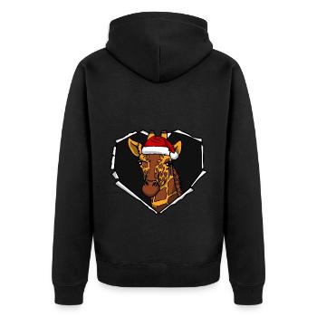 Riss Giraffe mit Weihnachtsmütze Loch - Unisex Premium Bio Zip Hoodie - Schwarz - Hinten - Nico (187cm)