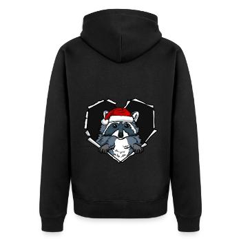 Riss Waschbär mit Weihnachtsmütze Loch - Unisex Premium Bio Zip Hoodie - Schwarz - Hinten - Nico (187cm)
