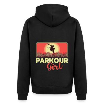 Parkour Freerunning Traceur - Unisex Premium Bio Zip Hoodie - Schwarz - Hinten - Nico (187cm)