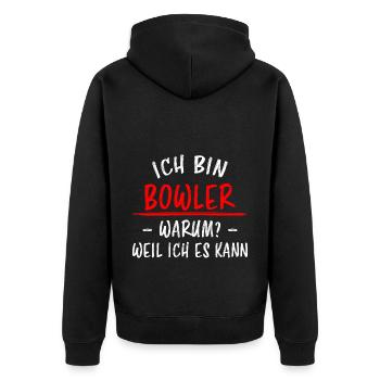 Bowling Lustiger Spruch Bowler Sprüche Geschenk - Unisex Premium Bio Zip Hoodie - Schwarz - Hinten - Nico (187cm)