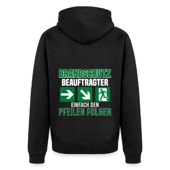 Brandschutzbeauftragter Brandschutz Pfeile - Unisex Premium Bio Zip Hoodie - Schwarz - Hinten - Nico (187cm)