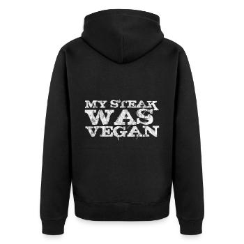 My Steak Was Vegan 3 - Unisex Premium Bio Zip Hoodie - Schwarz - Hinten - Nico (187cm)