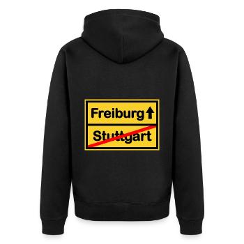 Die Freiburger - Unisex Premium Bio Zip Hoodie - Schwarz - Hinten - Nico (187cm)
